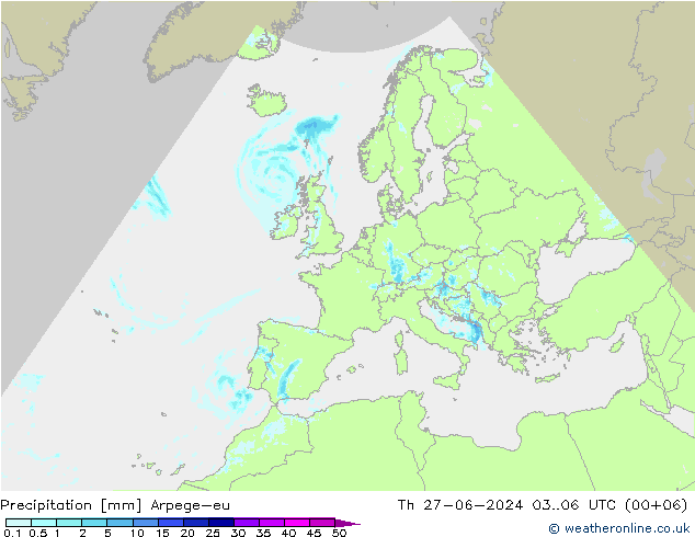 降水 Arpege-eu 星期四 27.06.2024 06 UTC