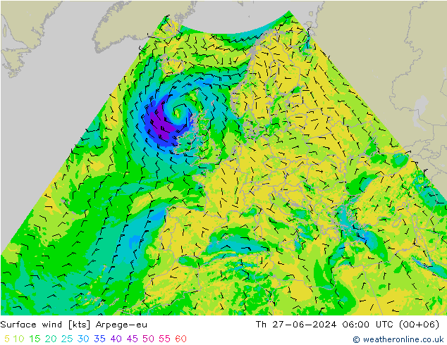 风 10 米 Arpege-eu 星期四 27.06.2024 06 UTC
