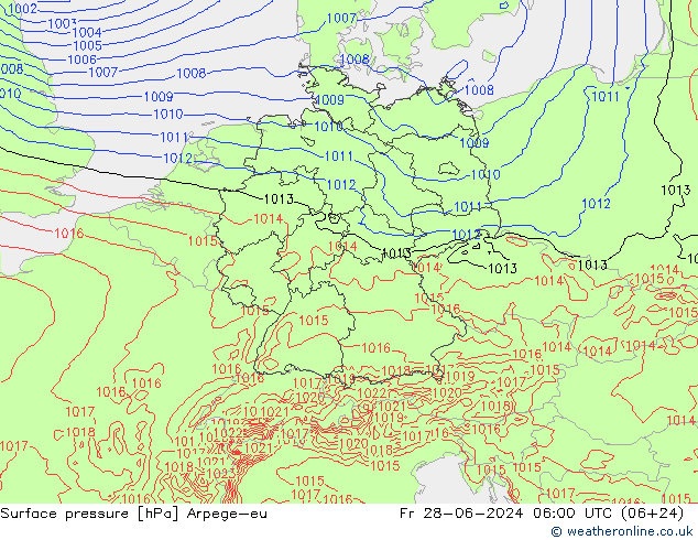 地面气压 Arpege-eu 星期五 28.06.2024 06 UTC