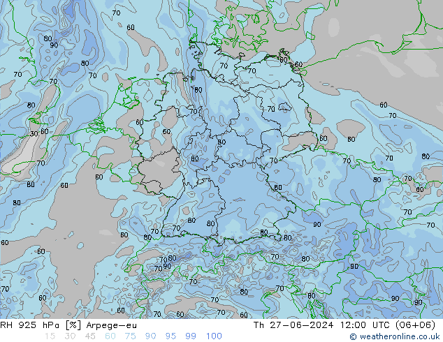 RH 925 hPa Arpege-eu 星期四 27.06.2024 12 UTC