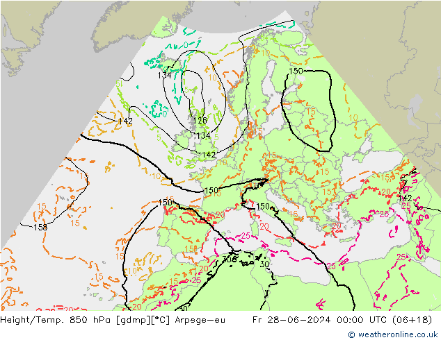 Hoogte/Temp. 850 hPa Arpege-eu vr 28.06.2024 00 UTC