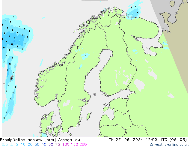 Precipitation accum. Arpege-eu 星期四 27.06.2024 12 UTC