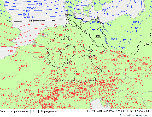 Presión superficial Arpege-eu vie 28.06.2024 12 UTC