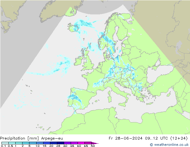 Neerslag Arpege-eu vr 28.06.2024 12 UTC