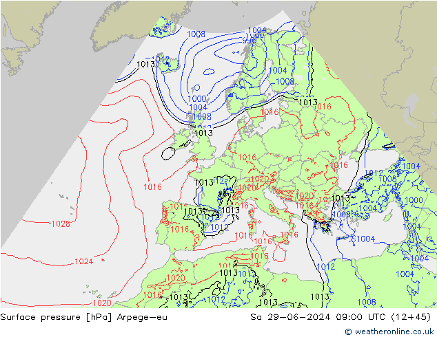 Luchtdruk (Grond) Arpege-eu za 29.06.2024 09 UTC