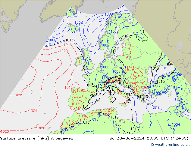 Luchtdruk (Grond) Arpege-eu zo 30.06.2024 00 UTC