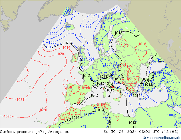 Luchtdruk (Grond) Arpege-eu zo 30.06.2024 06 UTC