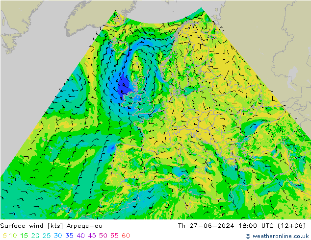 风 10 米 Arpege-eu 星期四 27.06.2024 18 UTC