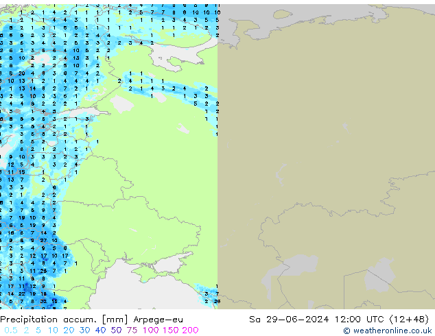 Totale neerslag Arpege-eu za 29.06.2024 12 UTC