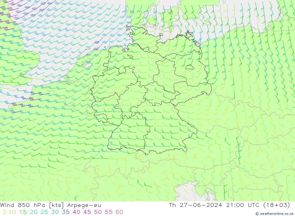风 850 hPa Arpege-eu 星期四 27.06.2024 21 UTC