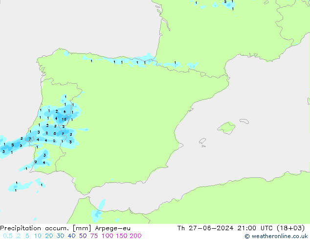 Precipitation accum. Arpege-eu  27.06.2024 21 UTC