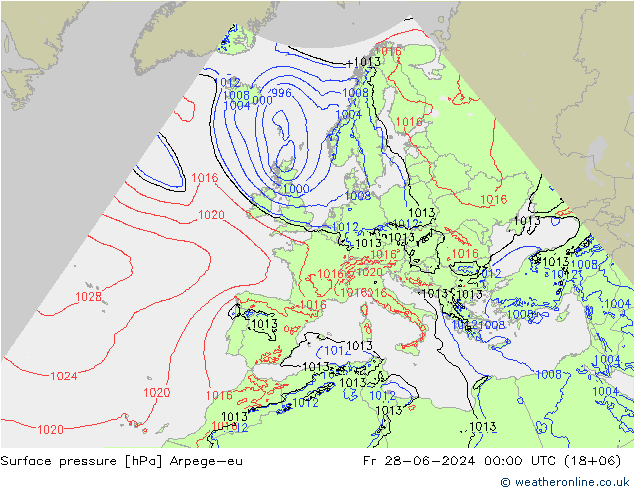 地面气压 Arpege-eu 星期五 28.06.2024 00 UTC