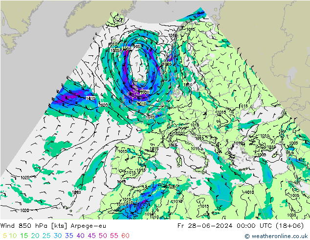 风 850 hPa Arpege-eu 星期五 28.06.2024 00 UTC