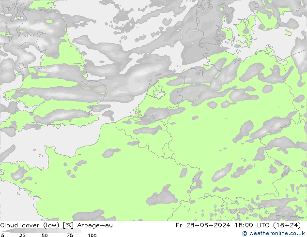 Bewolking (Laag) Arpege-eu vr 28.06.2024 18 UTC