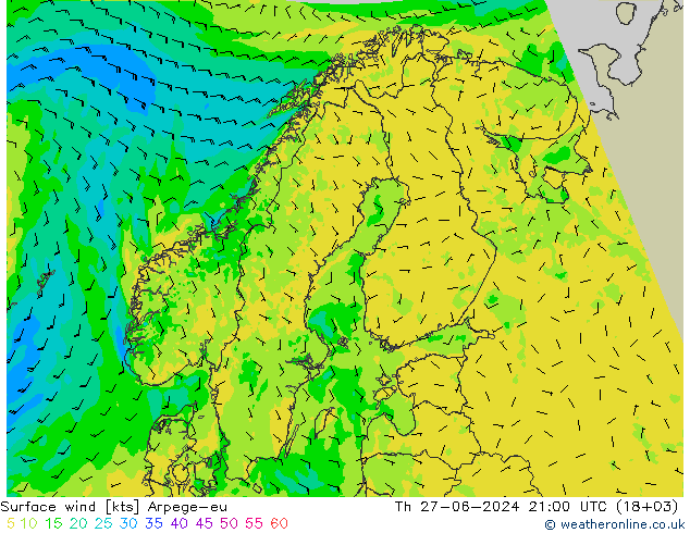 风 10 米 Arpege-eu 星期四 27.06.2024 21 UTC