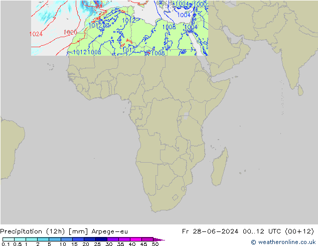 Totale neerslag (12h) Arpege-eu vr 28.06.2024 12 UTC
