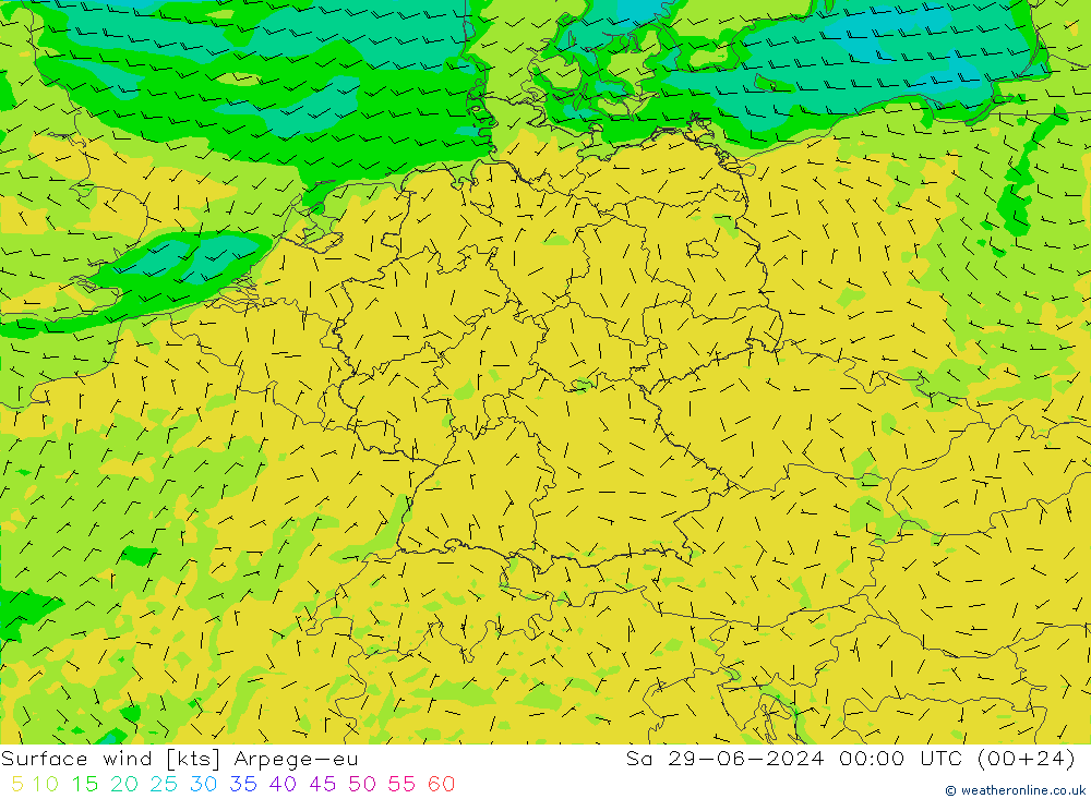 风 10 米 Arpege-eu 星期六 29.06.2024 00 UTC