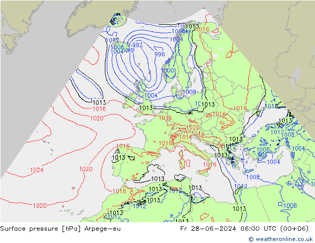 地面气压 Arpege-eu 星期五 28.06.2024 06 UTC