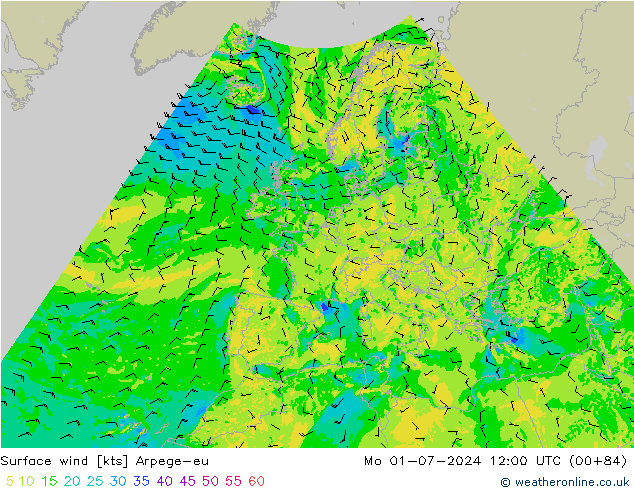 Wind 10 m Arpege-eu ma 01.07.2024 12 UTC