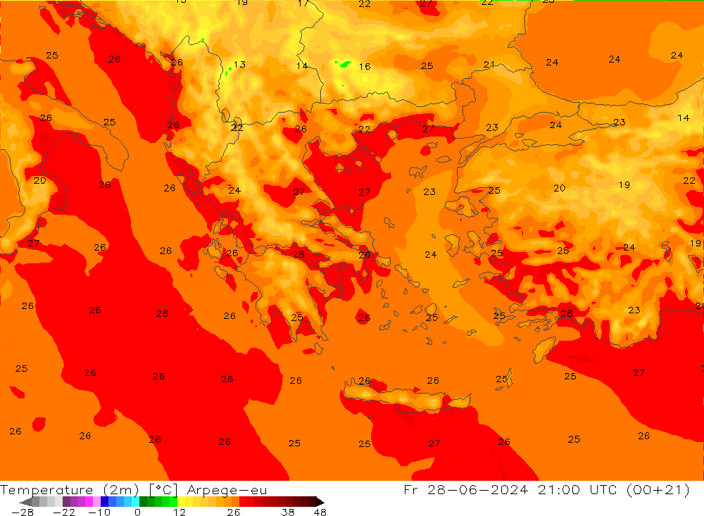 Temperature (2m) Arpege-eu Fr 28.06.2024 21 UTC