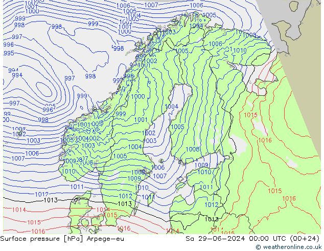 地面气压 Arpege-eu 星期六 29.06.2024 00 UTC
