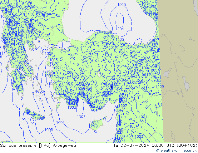 pressão do solo Arpege-eu Ter 02.07.2024 06 UTC