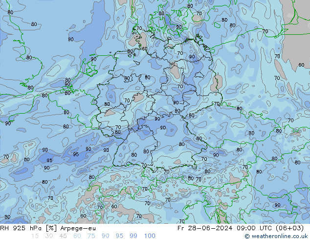 RH 925 hPa Arpege-eu 星期五 28.06.2024 09 UTC