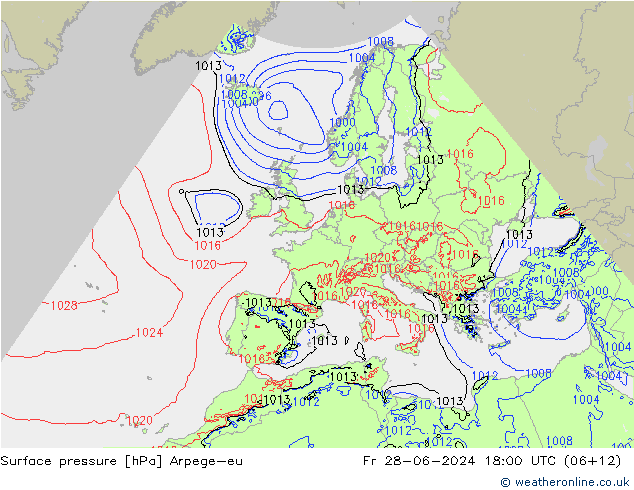 地面气压 Arpege-eu 星期五 28.06.2024 18 UTC