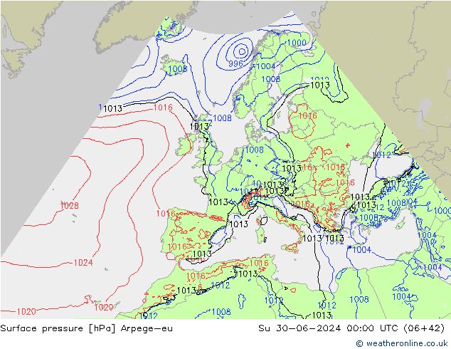 Surface pressure Arpege-eu Su 30.06.2024 00 UTC