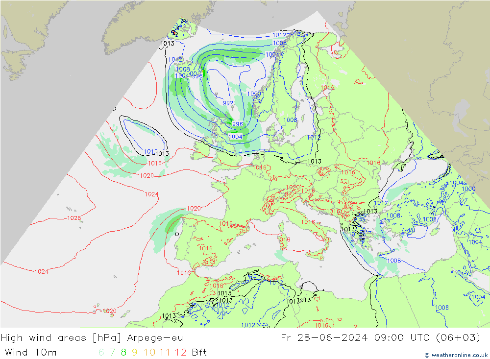 High wind areas Arpege-eu 星期五 28.06.2024 09 UTC