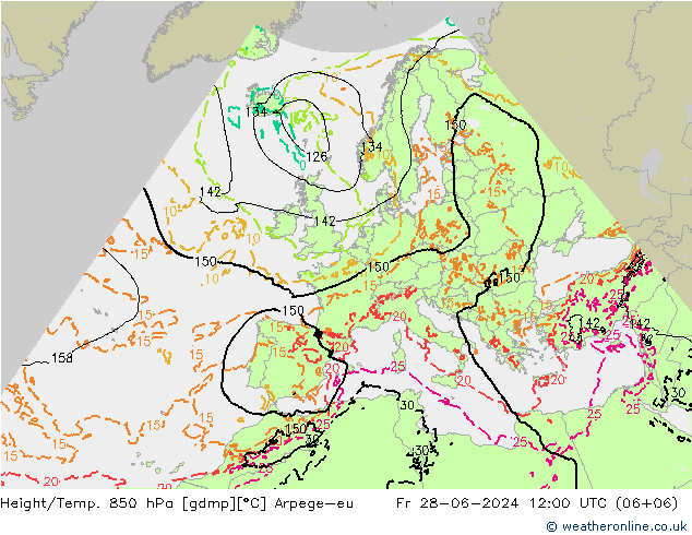 Height/Temp. 850 hPa Arpege-eu 星期五 28.06.2024 12 UTC