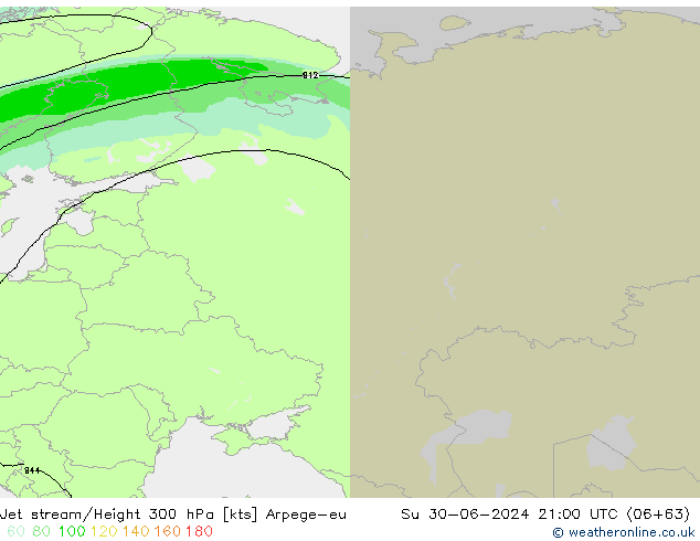 Jet stream/Height 300 hPa Arpege-eu Su 30.06.2024 21 UTC