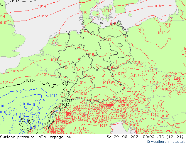 地面气压 Arpege-eu 星期六 29.06.2024 09 UTC