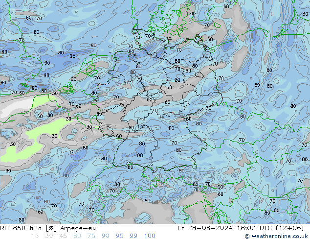 RH 850 hPa Arpege-eu 星期五 28.06.2024 18 UTC