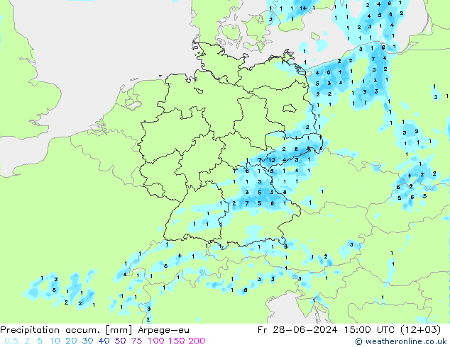 Precipitation accum. Arpege-eu 星期五 28.06.2024 15 UTC