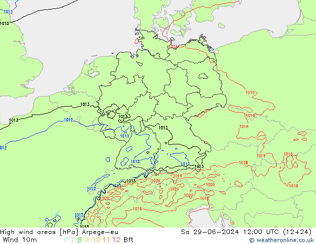 High wind areas Arpege-eu 星期六 29.06.2024 12 UTC