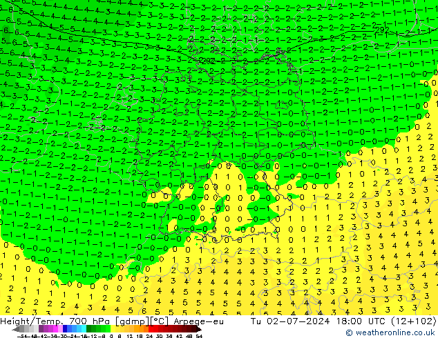 Hoogte/Temp. 700 hPa Arpege-eu di 02.07.2024 18 UTC