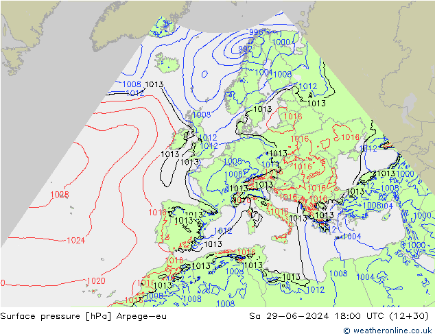 Surface pressure Arpege-eu Sa 29.06.2024 18 UTC