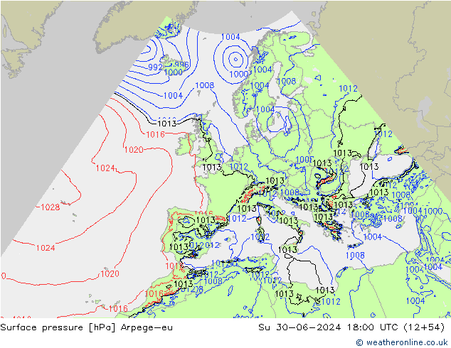 地面气压 Arpege-eu 星期日 30.06.2024 18 UTC