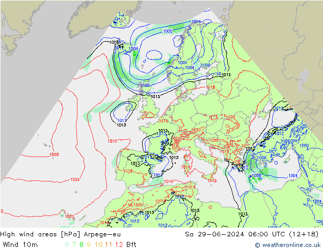 High wind areas Arpege-eu  29.06.2024 06 UTC