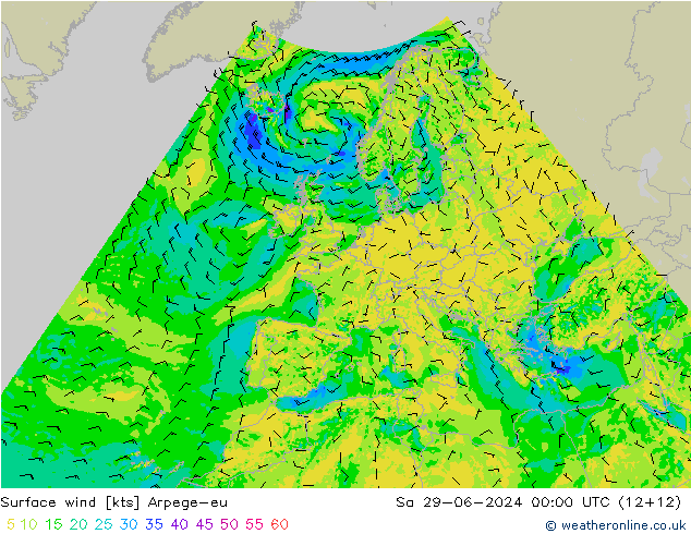 风 10 米 Arpege-eu 星期六 29.06.2024 00 UTC