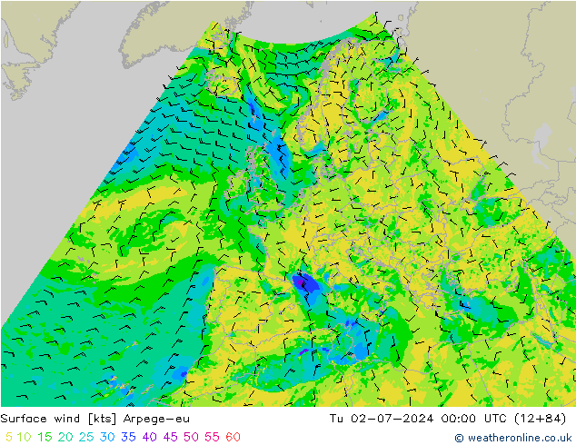 Wind 10 m Arpege-eu di 02.07.2024 00 UTC