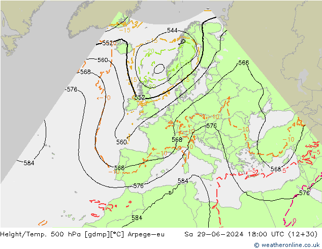 Hoogte/Temp. 500 hPa Arpege-eu za 29.06.2024 18 UTC