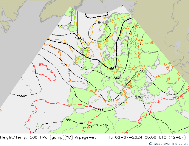 Hoogte/Temp. 500 hPa Arpege-eu di 02.07.2024 00 UTC