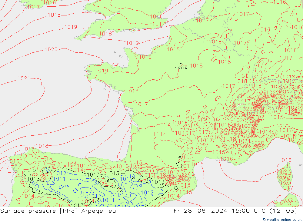 Luchtdruk (Grond) Arpege-eu vr 28.06.2024 15 UTC