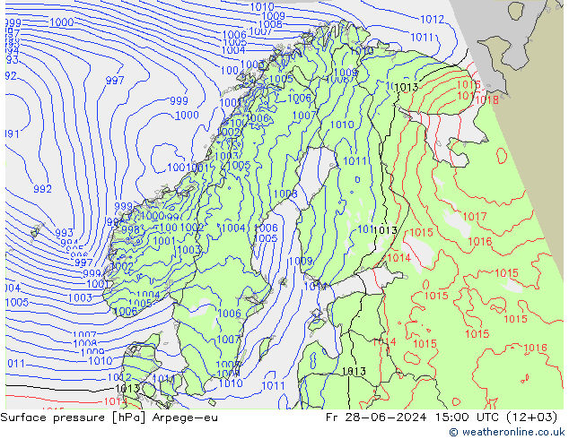 地面气压 Arpege-eu 星期五 28.06.2024 15 UTC