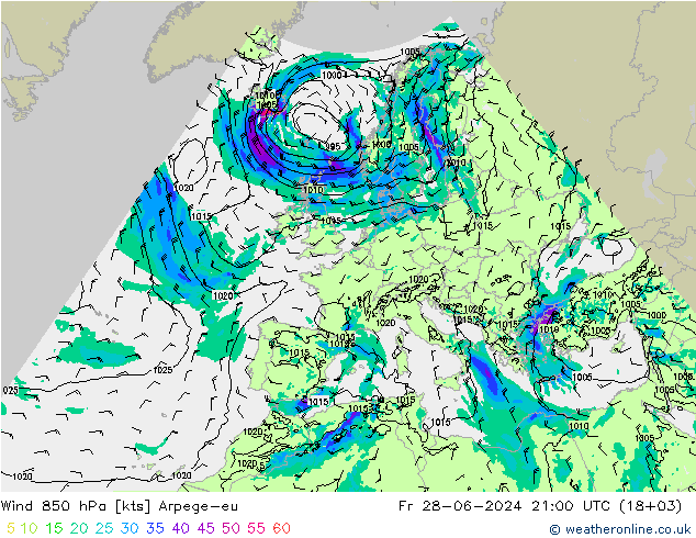 风 850 hPa Arpege-eu 星期五 28.06.2024 21 UTC