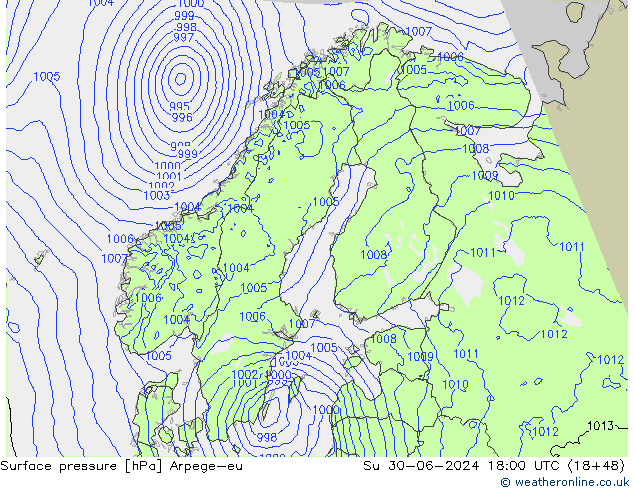 Luchtdruk (Grond) Arpege-eu zo 30.06.2024 18 UTC