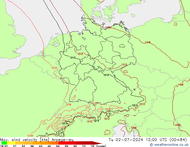 Max. wind snelheid Arpege-eu di 02.07.2024 12 UTC