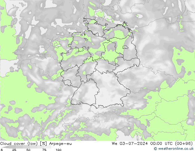 Bewolking (Laag) Arpege-eu wo 03.07.2024 00 UTC